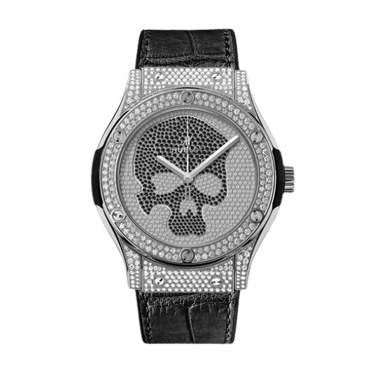 Hublot Classic Fusion SKULL Full Diamonds Moissanite Pave 42mm Black Dial