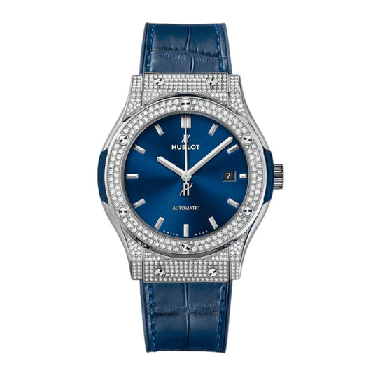 Hublot Classic Fusion Diamonds Moissanite Pave 42mm Blue Dial