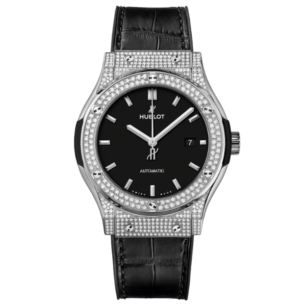 Hublot Classic Fusion Diamonds Moissanite Pave 38mm Black Dial
