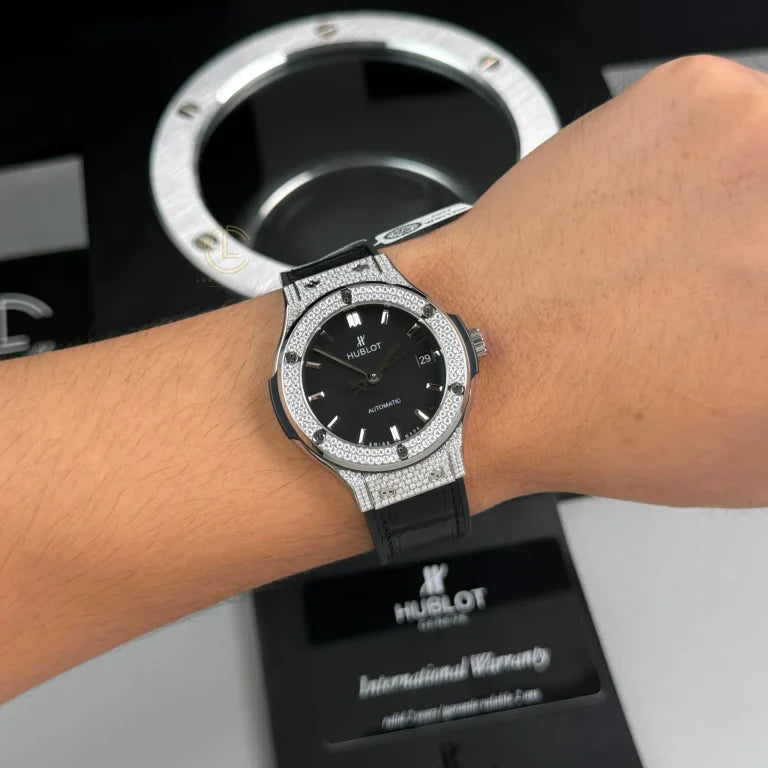 Hublot Classic Fusion Diamonds Moissanite Pave 38mm Black Dial