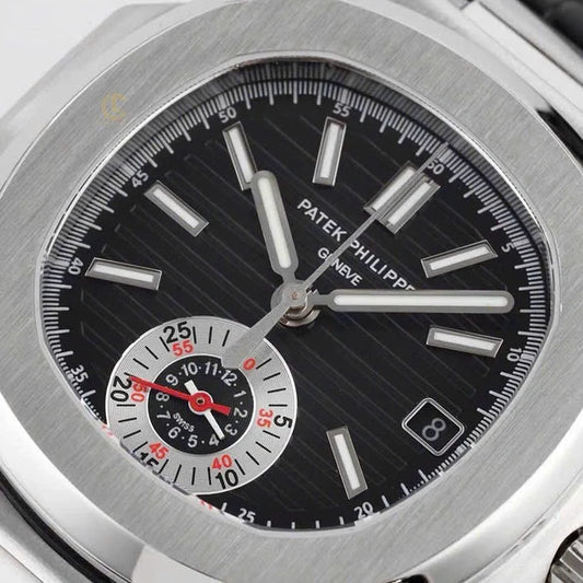 Patek Philippe Nautilus Chronograph 5980/1A-014 40.5mm Black Dial with Leather Strap